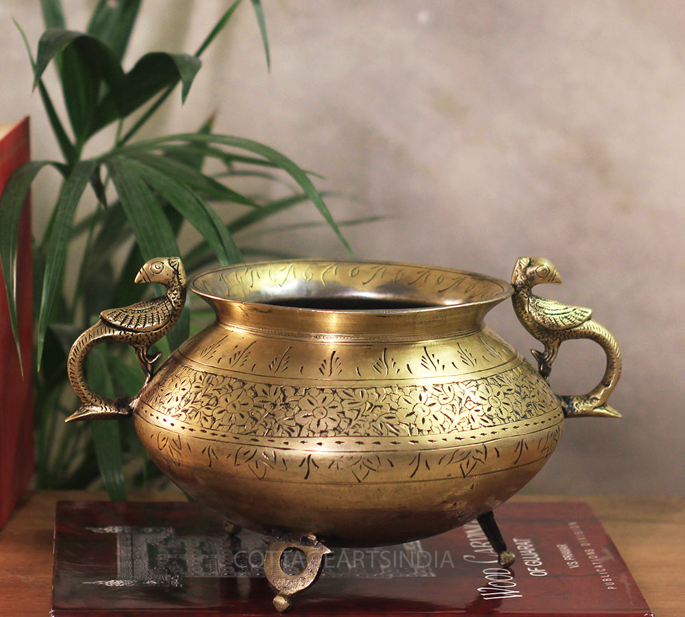 Brass Vintage Carved Planter