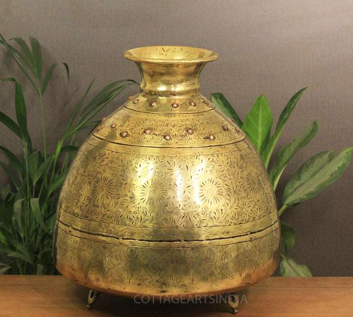 Brass Vintage Carved Planter