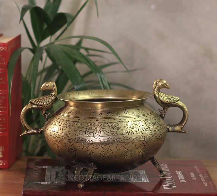 Brass Vintage Carved Planter