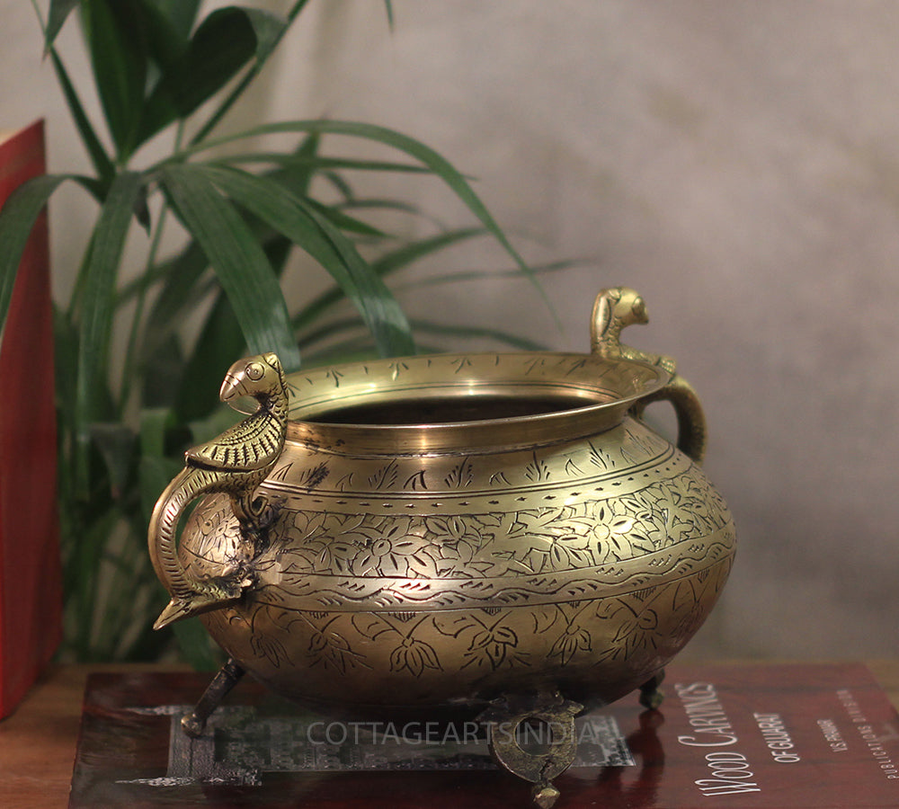 Brass Vintage Carved Planter