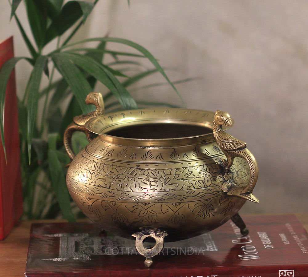 Brass Vintage Carved Planter