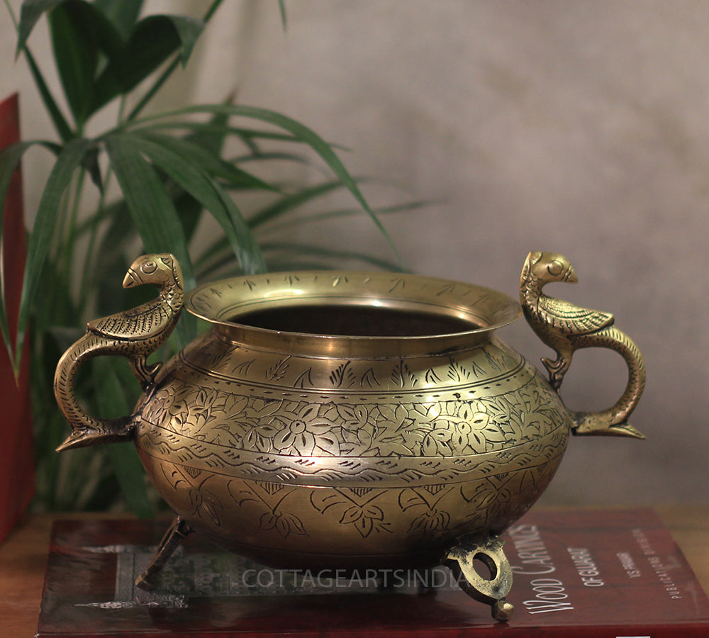 Brass Vintage Carved Planter