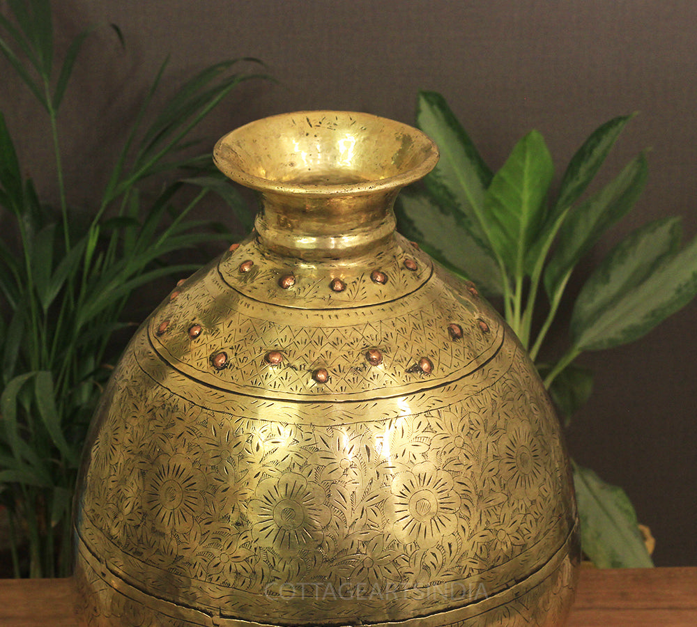 Brass Vintage Carved Planter