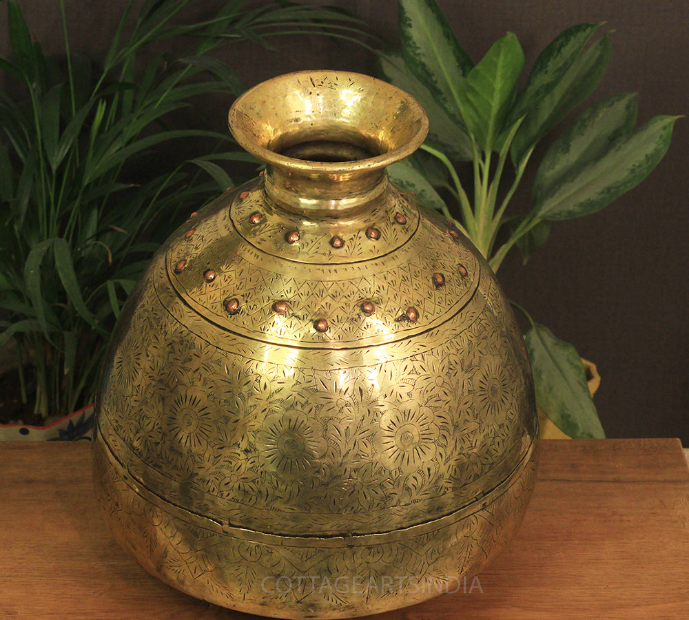 Brass Vintage Carved Planter