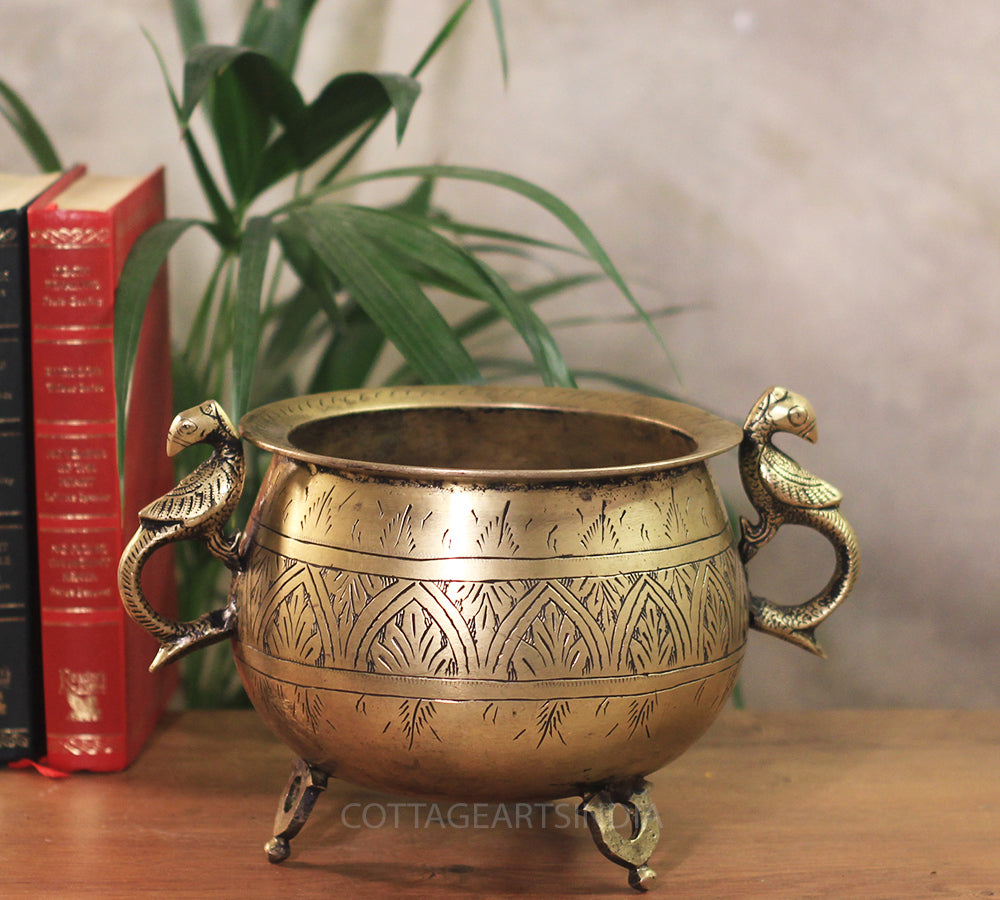 Brass Vintage Carved Planter