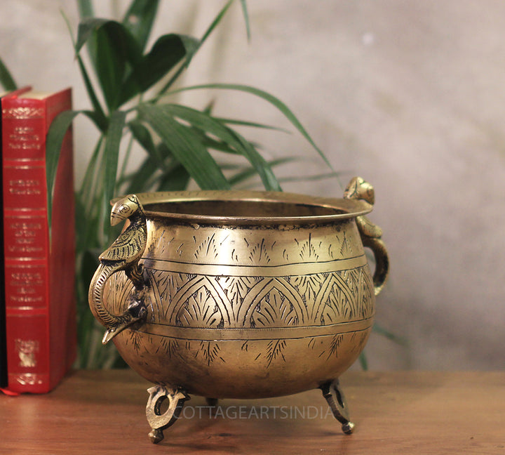 Brass Vintage Carved Planter