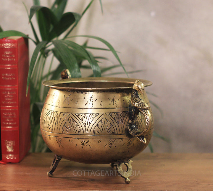 Brass Vintage Carved Planter