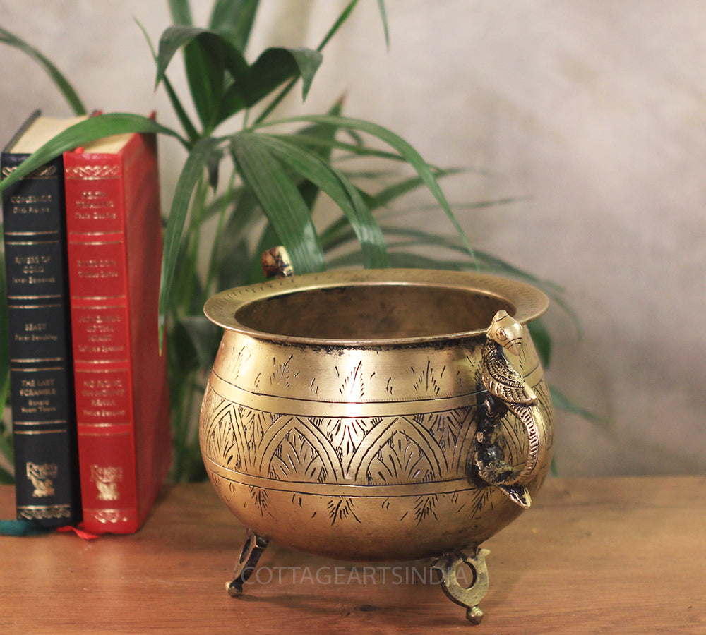 Brass Vintage Carved Planter