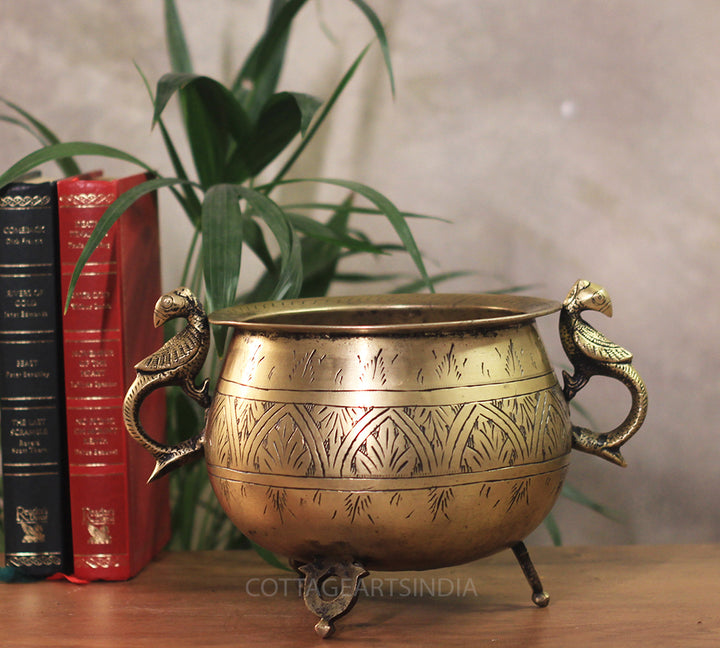 Brass Vintage Carved Planter