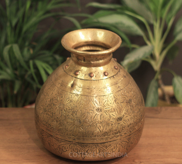 Brass Vintage Carved Planter