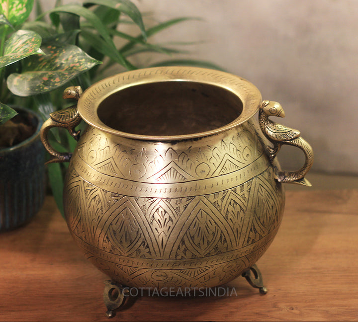 Brass Vintage Carved Planter