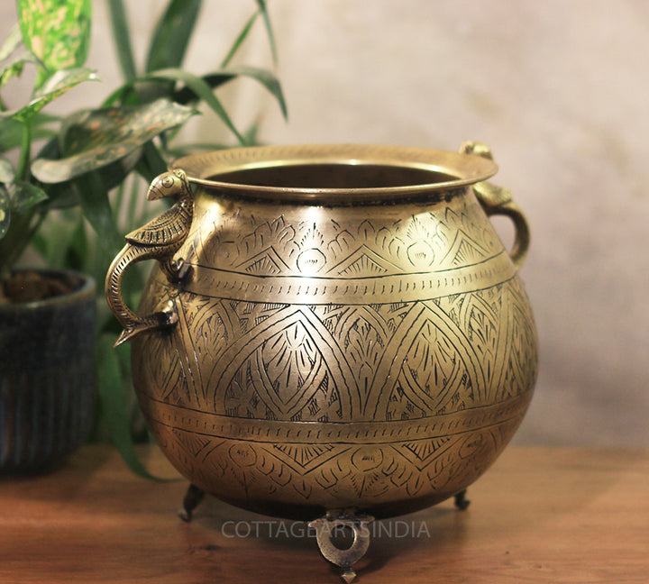 Brass Vintage Carved Planter