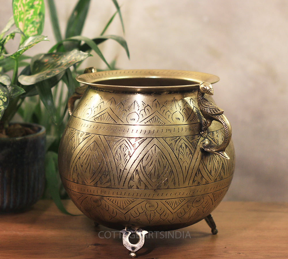 Brass Vintage Carved Planter