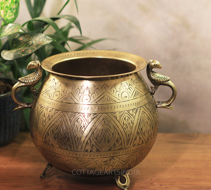 Brass Vintage Carved Planter