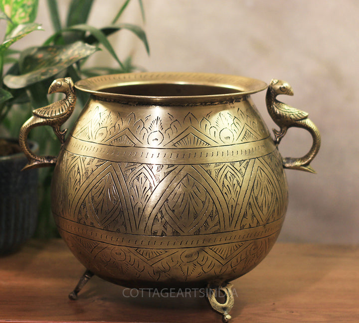 Brass Vintage Carved Planter