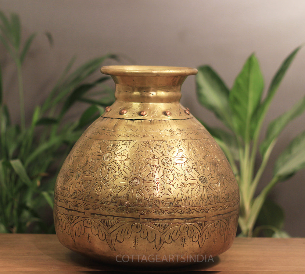 Brass Vintage Carved Planter