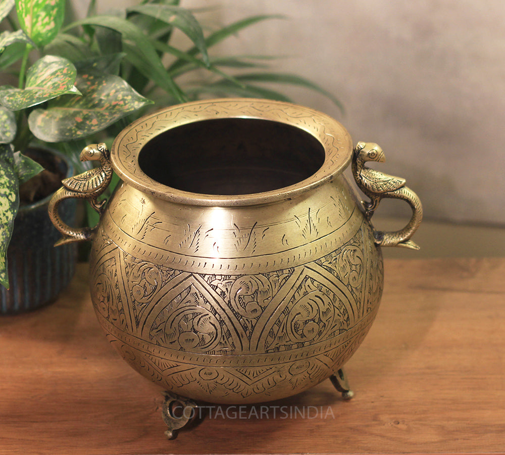 Brass Vintage Carved Planter