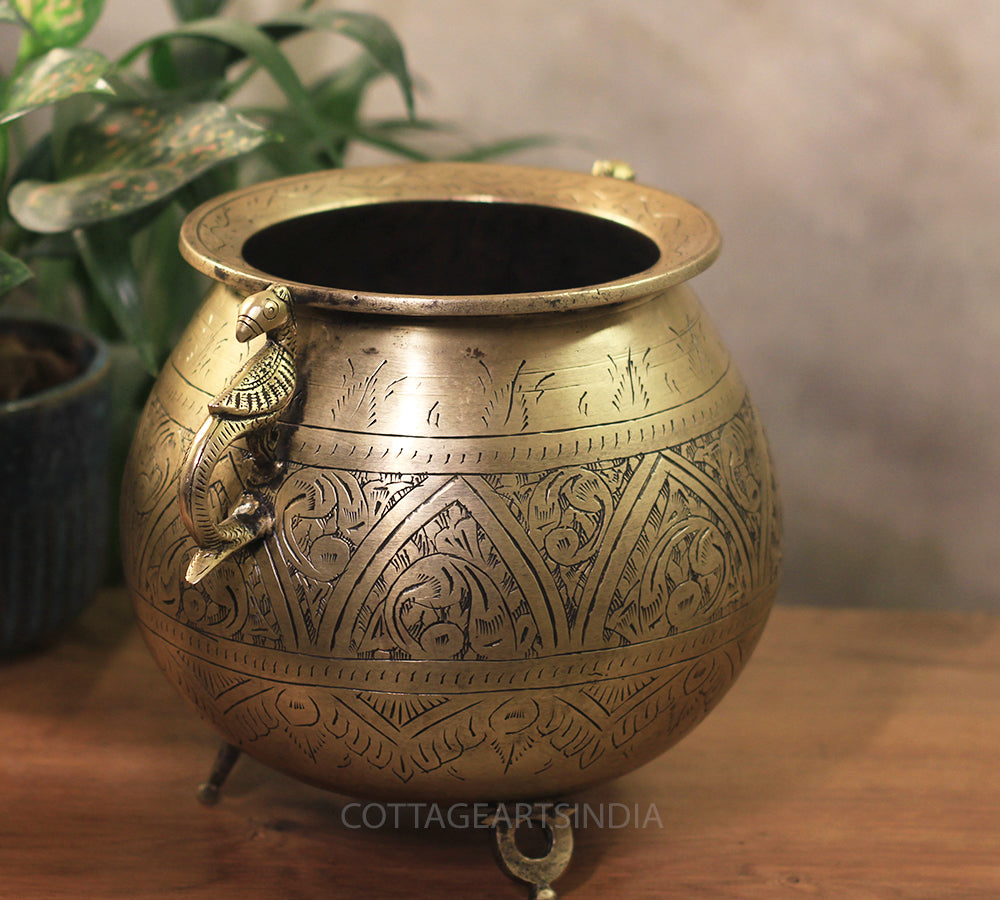 Brass Vintage Carved Planter