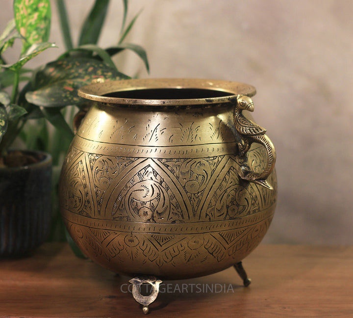 Brass Vintage Carved Planter