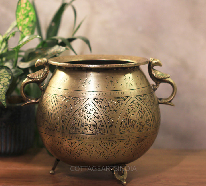 Brass Vintage Carved Planter