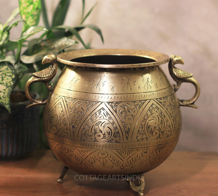 Brass Vintage Carved Planter