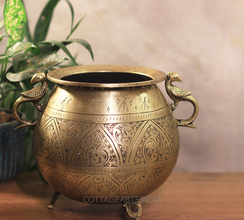 Brass Vintage Carved Planter