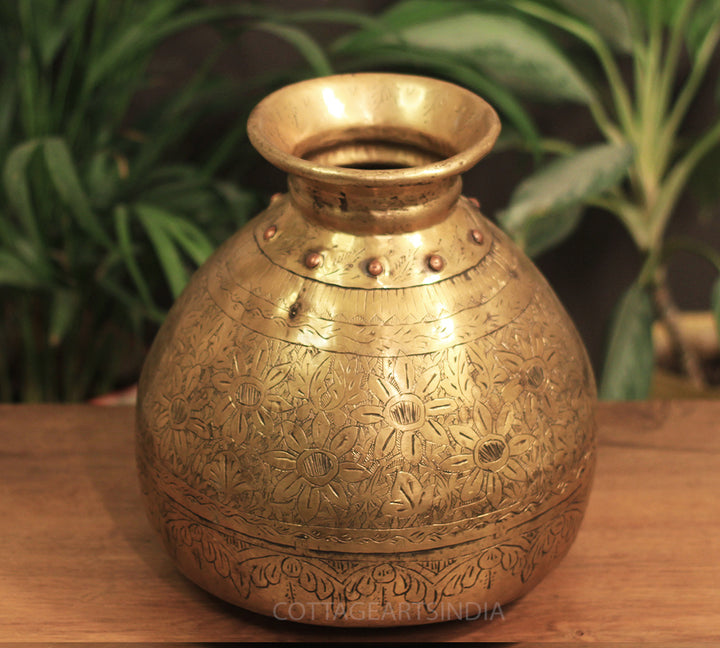 Brass Vintage Carved Planter