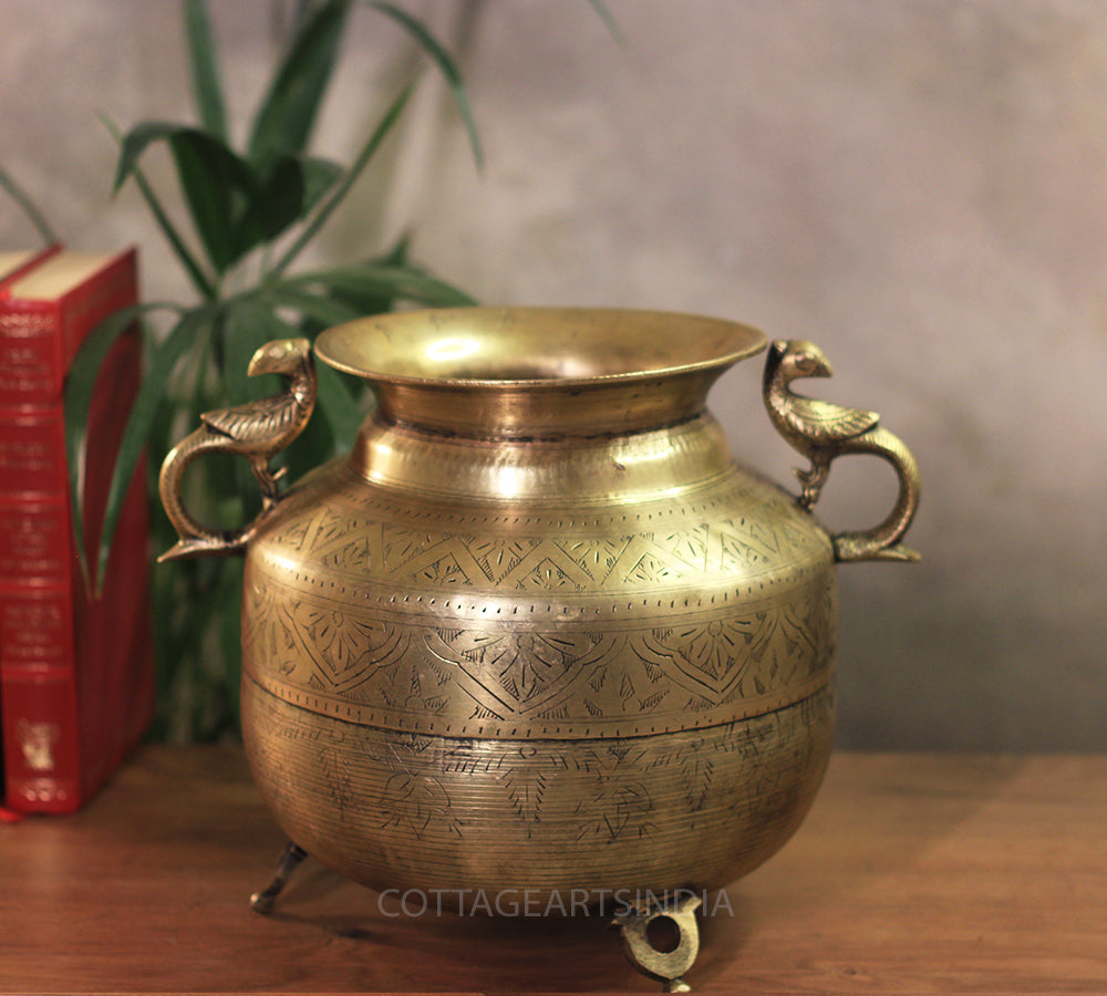 Brass Vintage Carved Planter