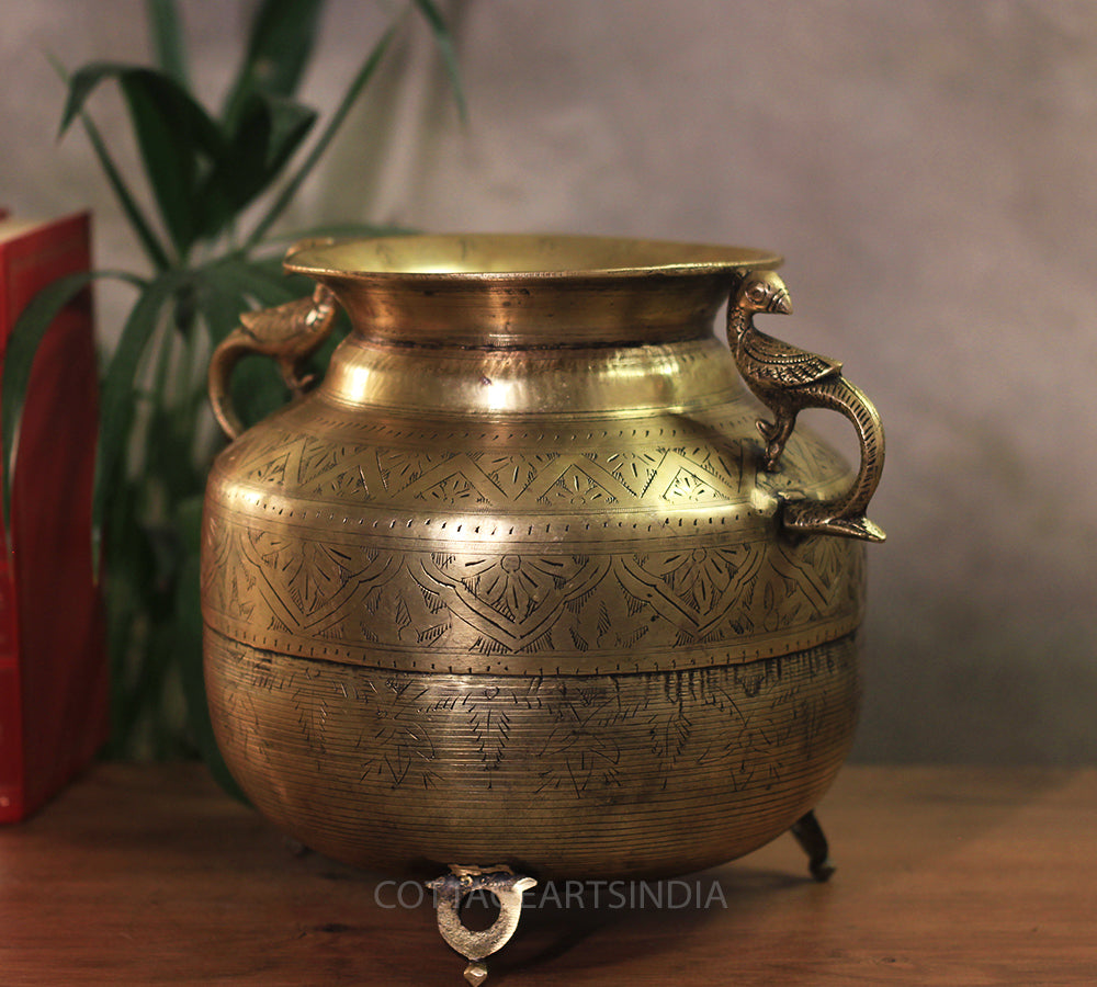 Brass Vintage Carved Planter