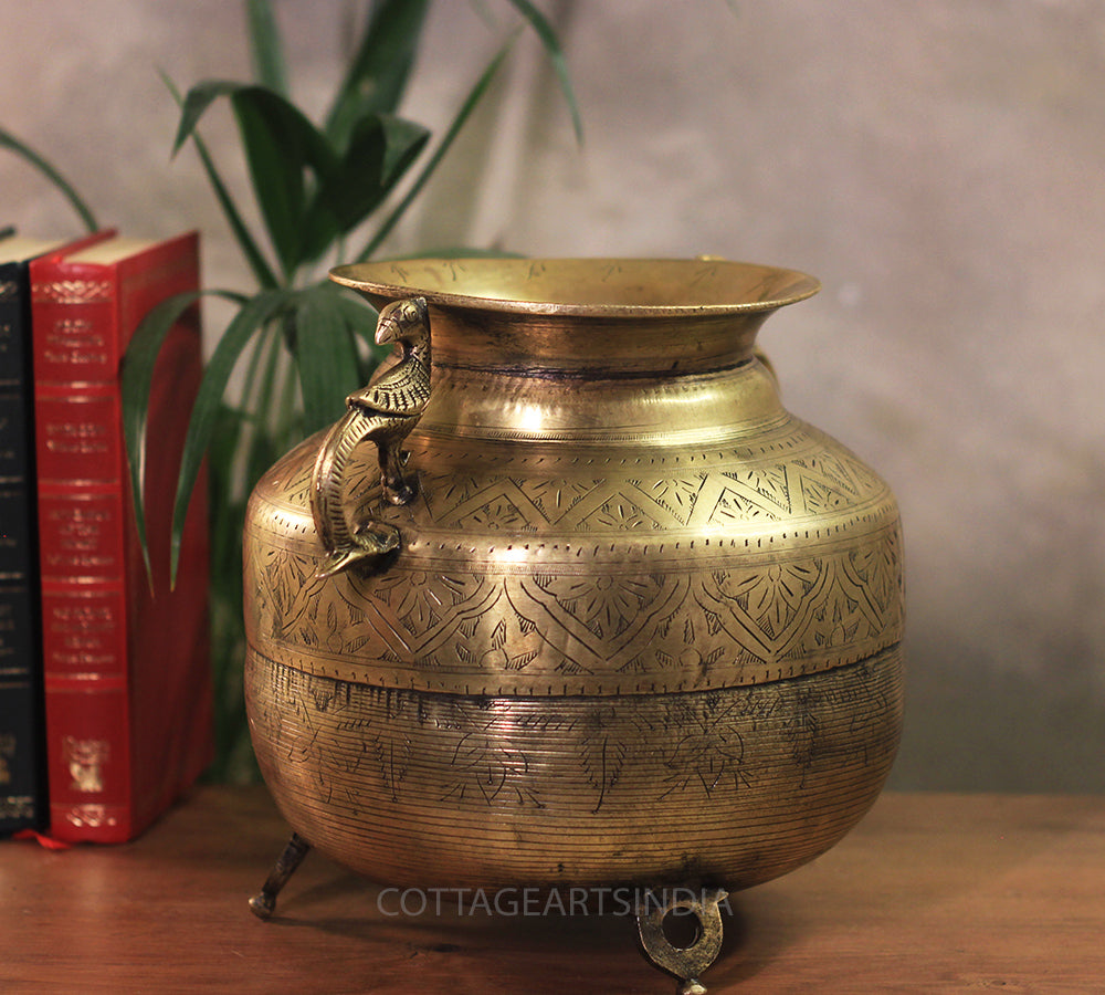 Brass Vintage Carved Planter