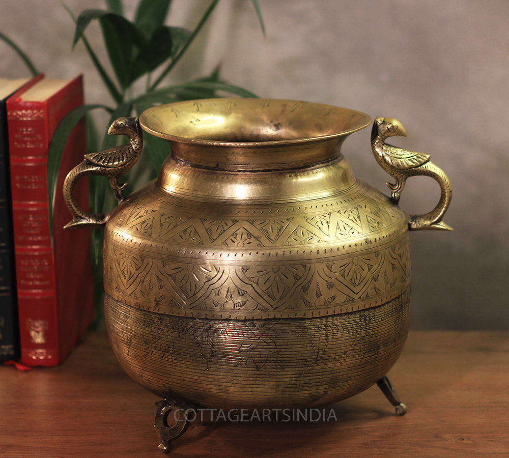 Brass Vintage Carved Planter