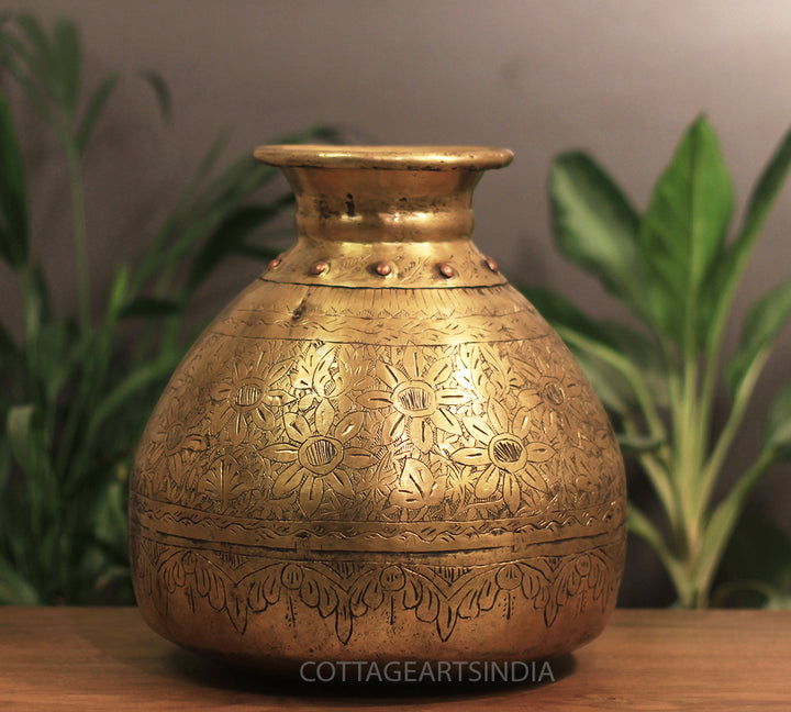 Brass Vintage Carved Planter