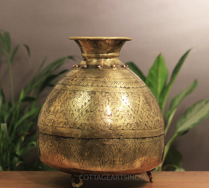 Brass Vintage Carved Planter