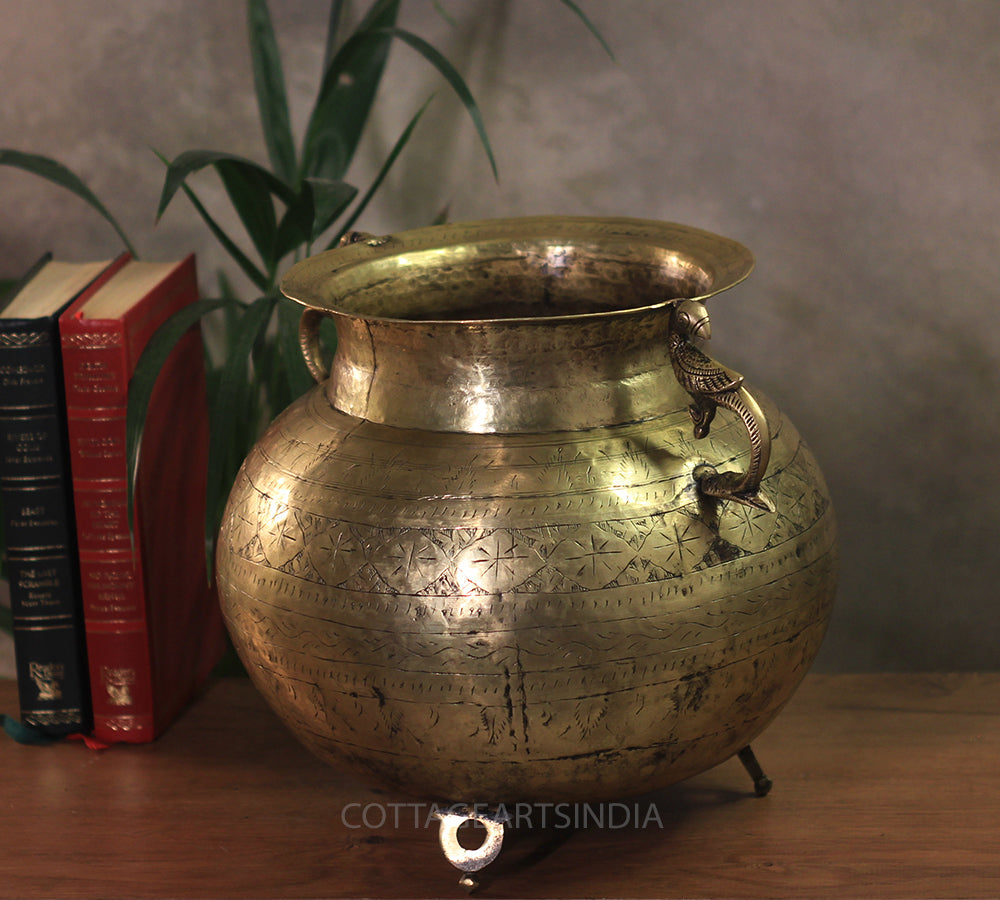 Brass Vintage Carved Planter