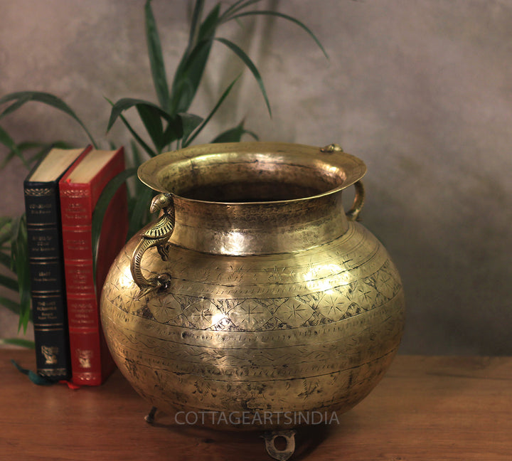 Brass Vintage Carved Planter