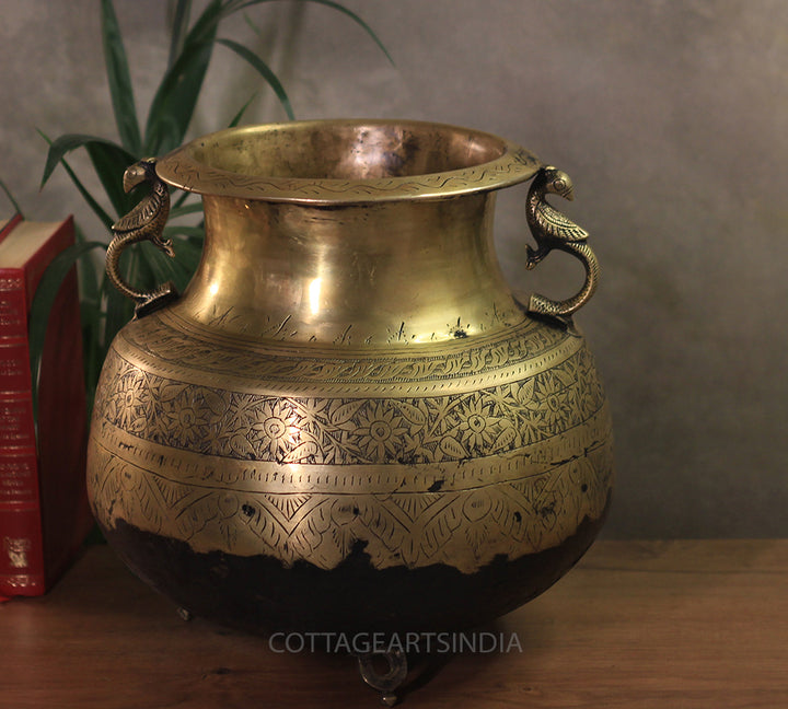 Brass Vintage Carved Planter