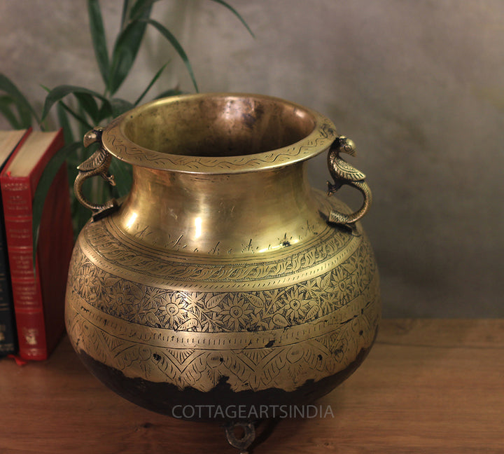 Brass Vintage Carved Planter