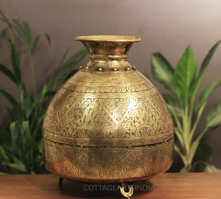 Brass Vintage Carved Planter