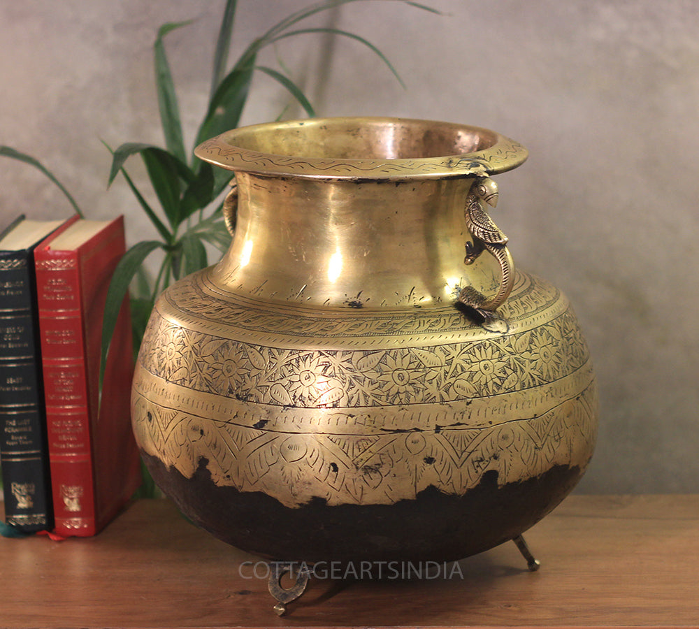 Brass Vintage Carved Planter