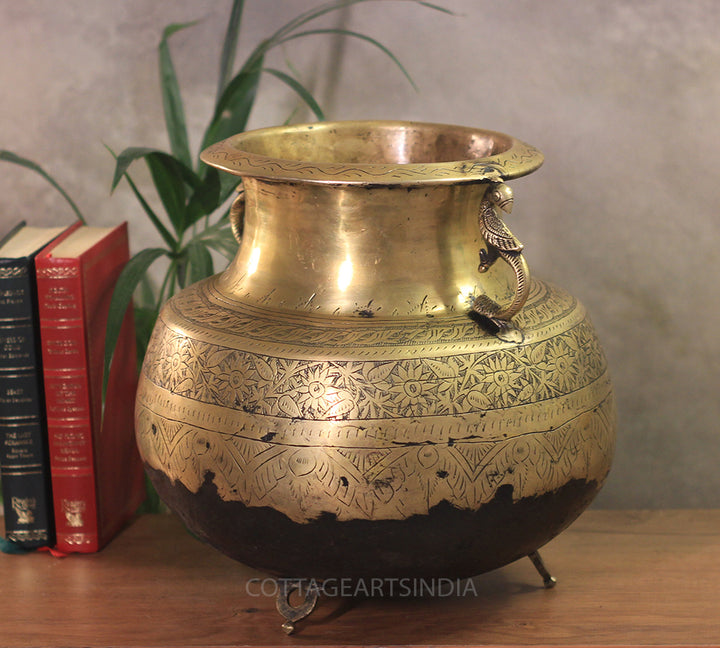 Brass Vintage Carved Planter