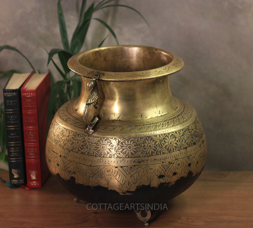 Brass Vintage Carved Planter