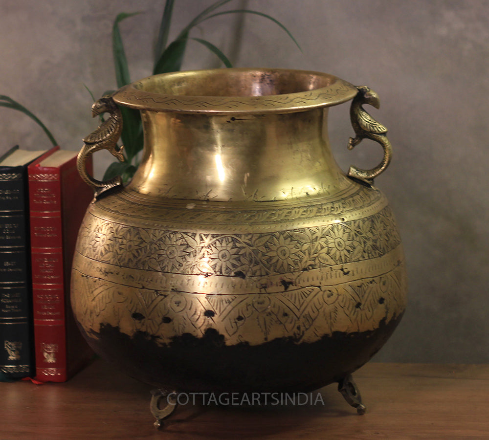 Brass Vintage Carved Planter