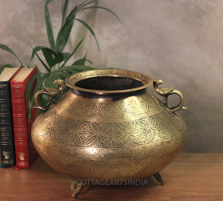 Brass Vintage Carved Planter