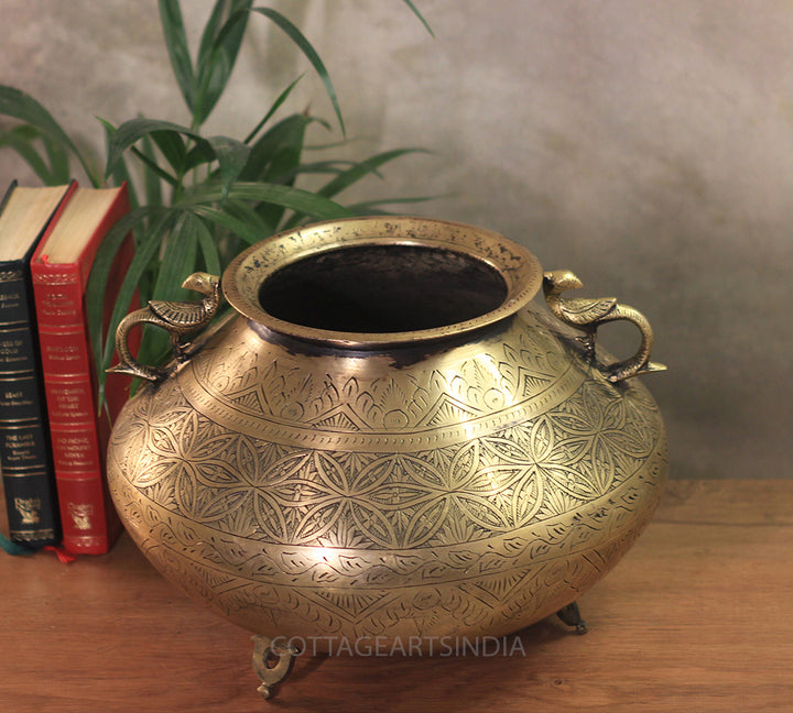 Brass Vintage Carved Planter