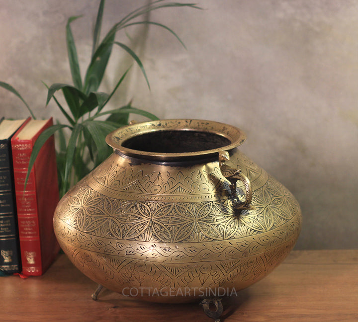 Brass Vintage Carved Planter