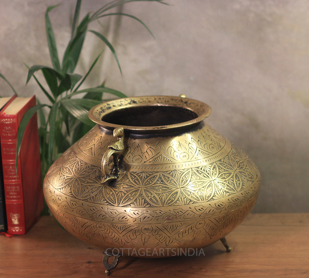 Brass Vintage Carved Planter