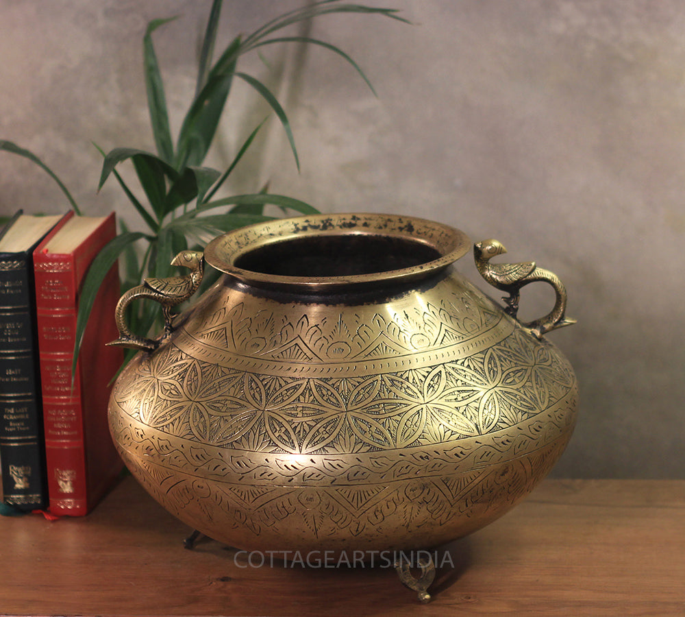 Brass Vintage Carved Planter