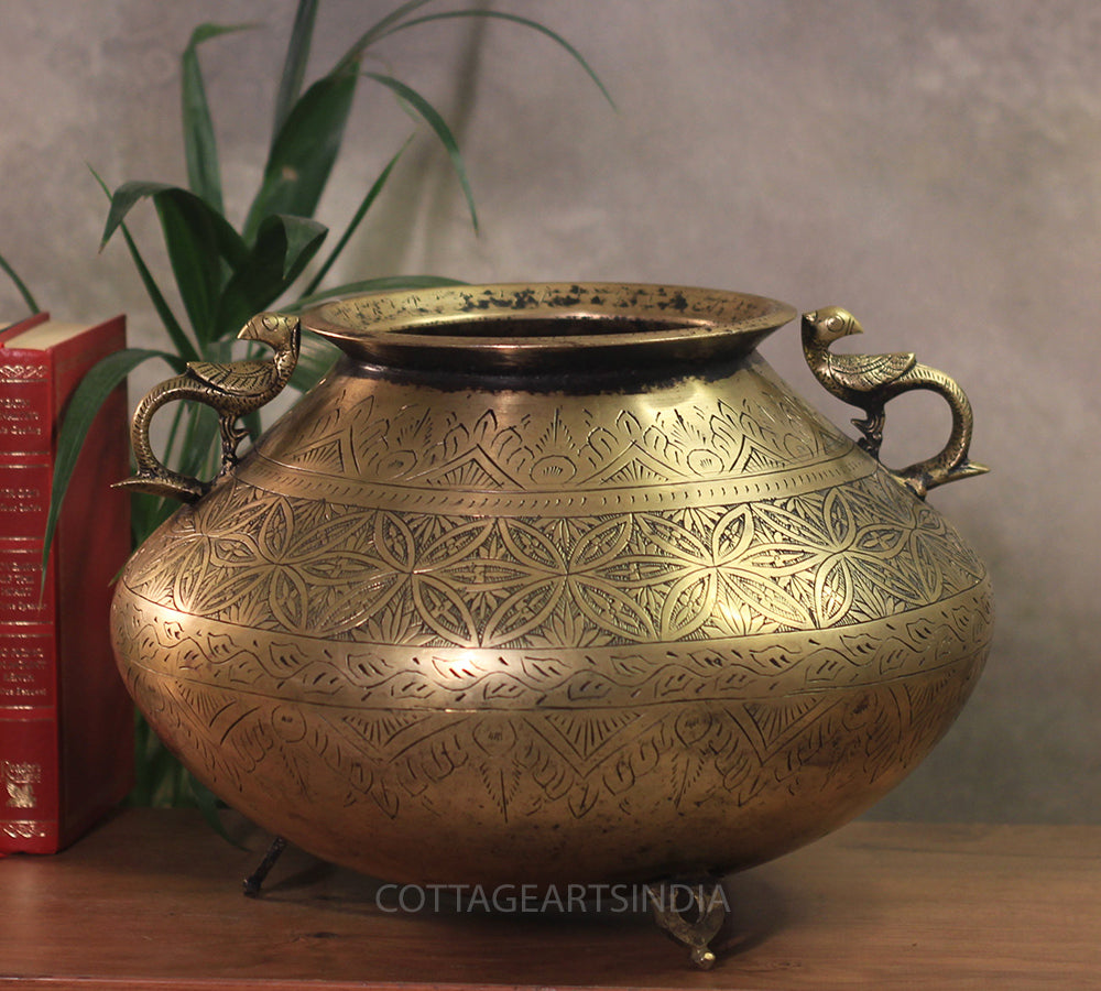 Brass Vintage Carved Planter