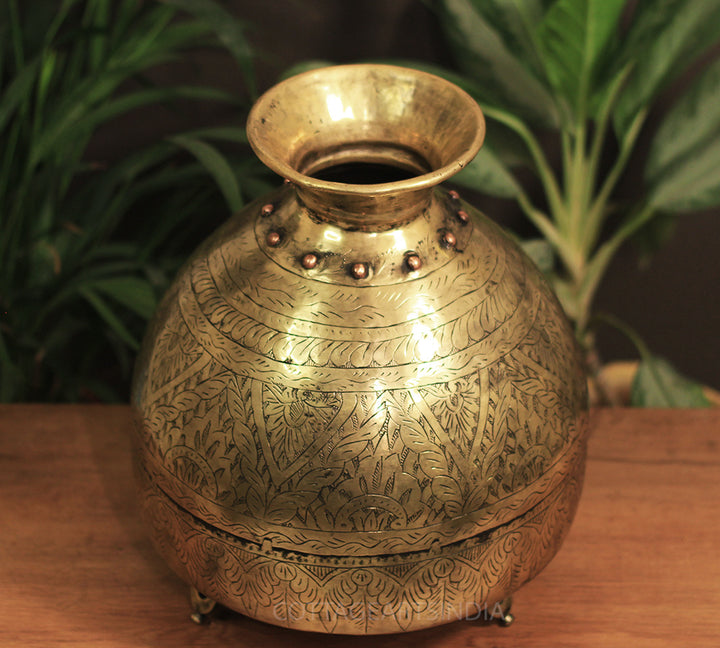 Brass Vintage Carved Planter