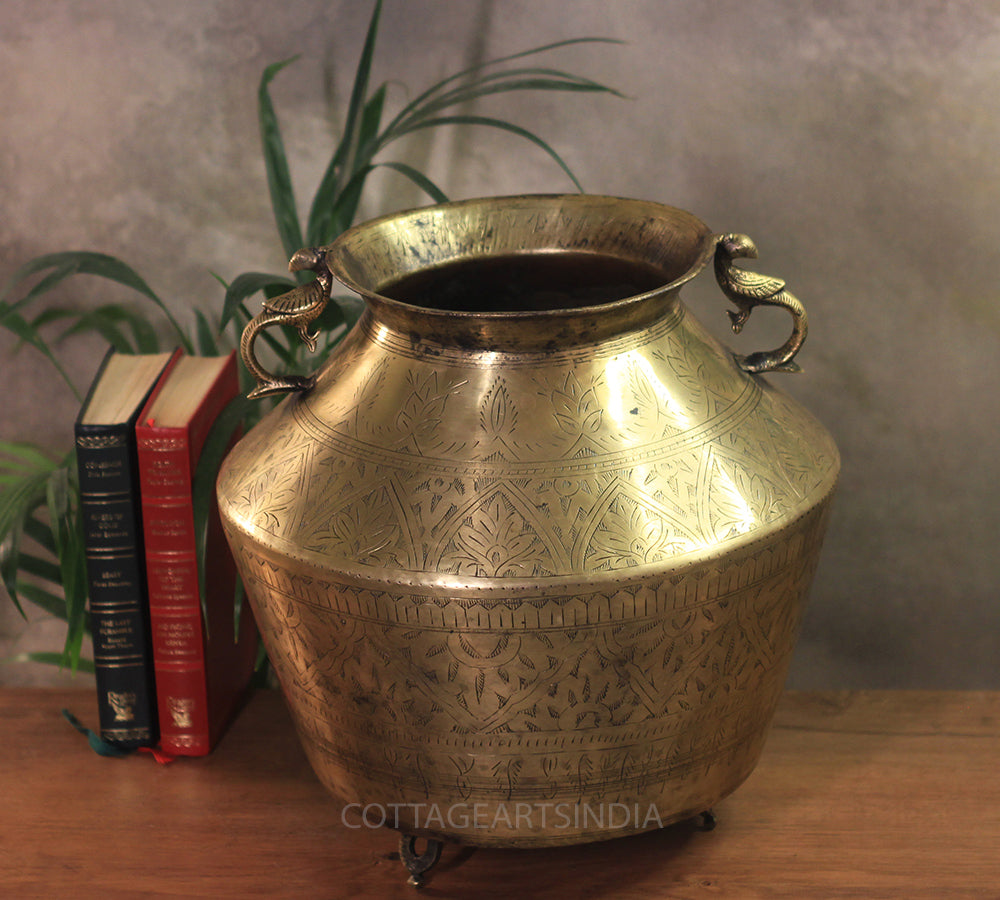 Brass Vintage Carved Planter